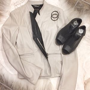 Laundry by Shelli Segal Cream Leather Jacket